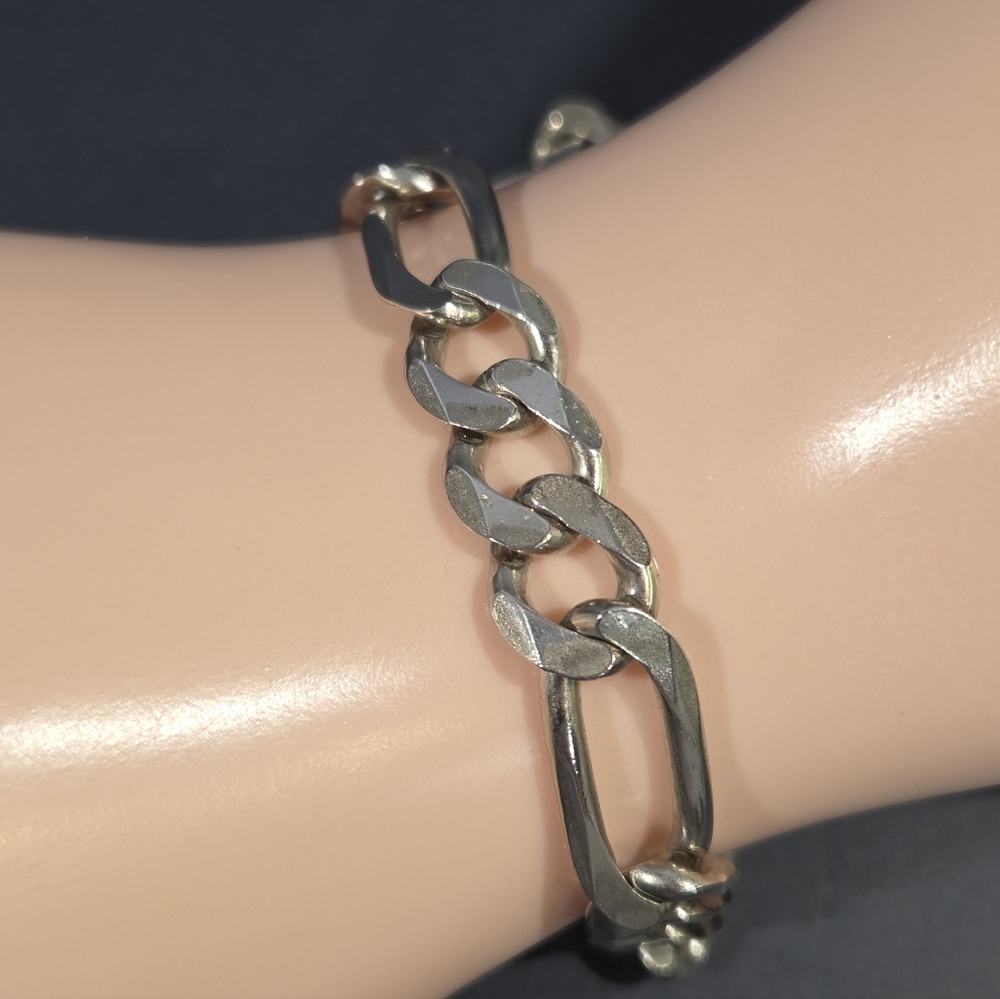 Genuine Vintage Italian Sterling Silver Heavy Figaro Chainlink Men's Bracelet - Picture 9 of 12